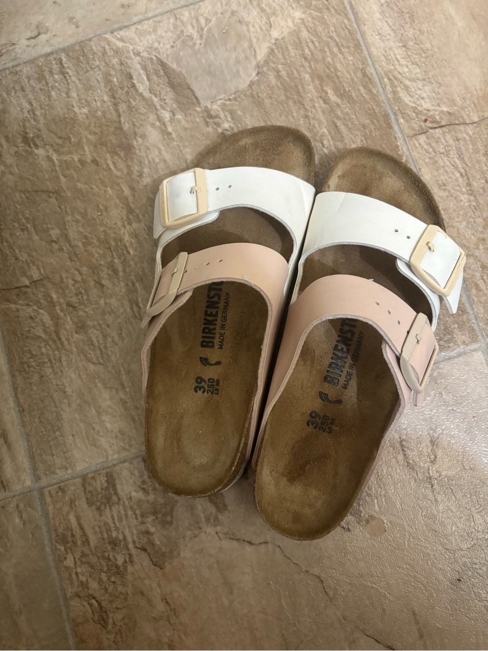 Birkenstock Two-Strap Sandals in White & Blush - Picture 4 of 8